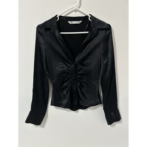 Zara Women's‎ Y2K Button Up Satin Shirt Black Goth Whimsigoth Emo Fairy Size XS